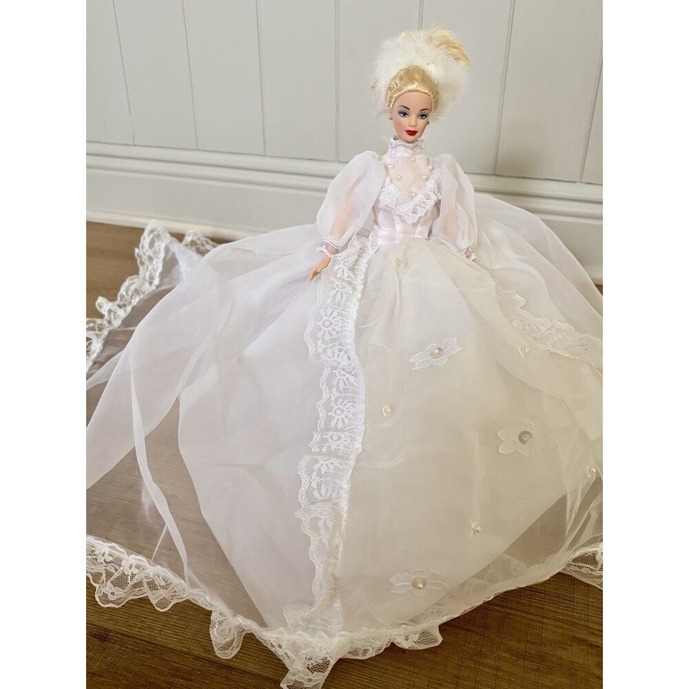 Vintage Barbie Doll Custom Made Wedding Dress Lace Hoop Skirt Stockings Stand